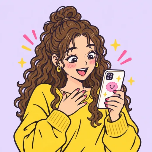 スマホの診断結果を見て、驚きながら笑う女性